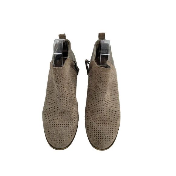 Toms Ankle Booties Deia Casual Boho Perforated Suede Canvas Block Heel Zip Tan 8 - Picture 9 of 12